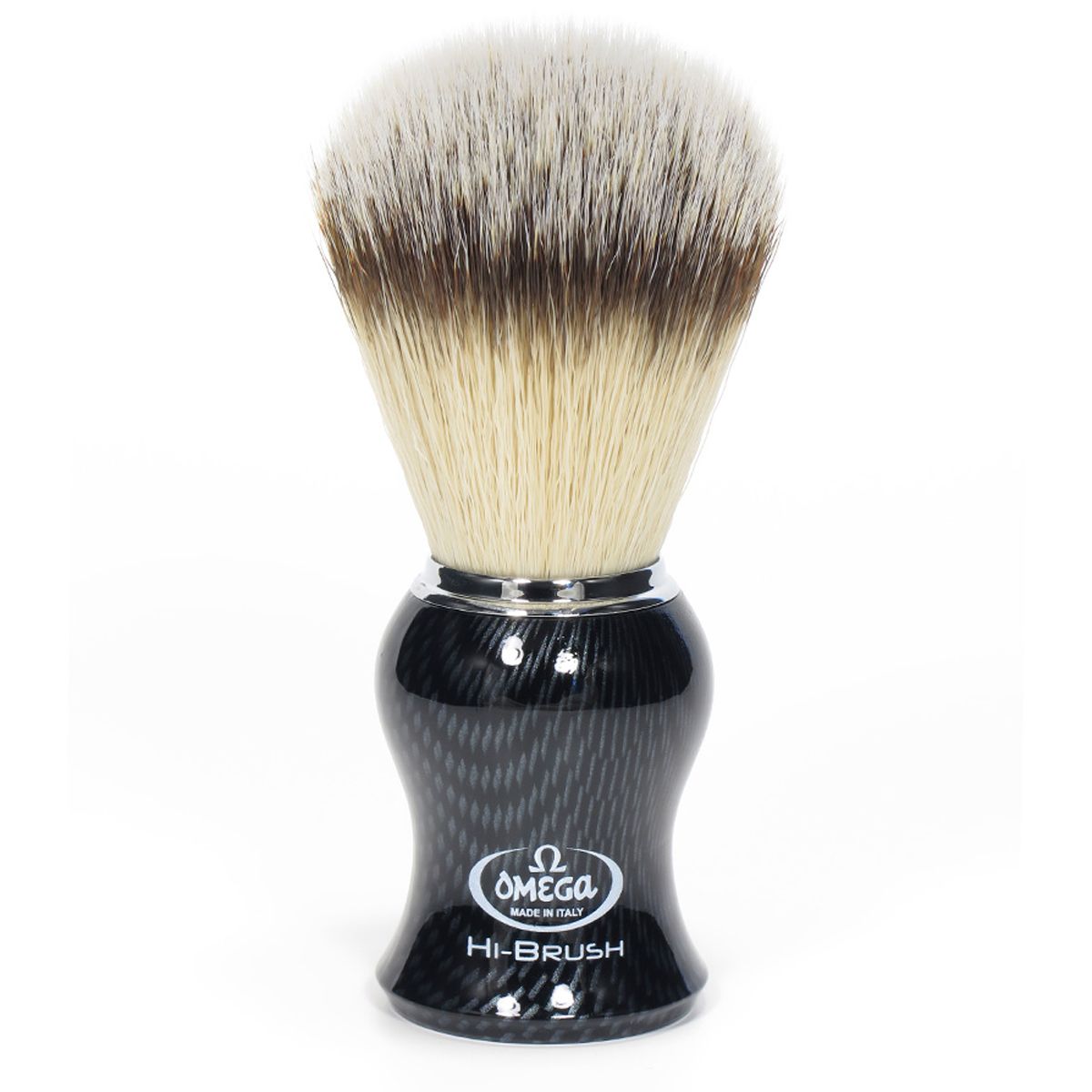 Blaireau Omega hi-brush cheveux synthétiques avec effet poils de blaireau manche en fibre de carbone 11cm