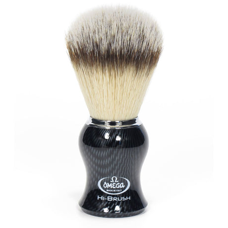 Blaireau Omega hi-brush cheveux synthétiques avec effet poils de blaireau manche en fibre de carbone 11cm