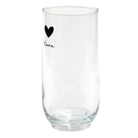 Verre à long drink transparent Clayre eef avec coeur noir et mot amour ø6x14cm 280ml