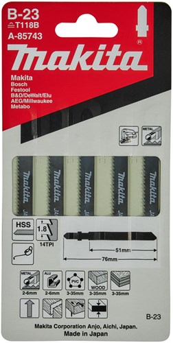 Accessoires Makita lame de scie sauteuse b23 - t118b | 5 pièces - a-85743
