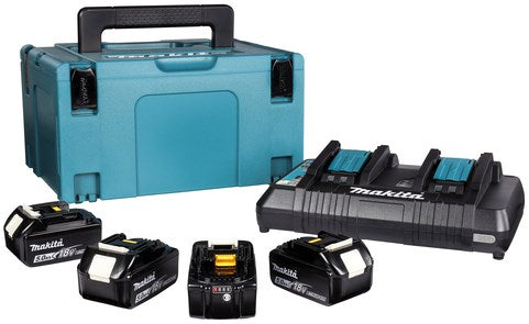 Accessoires Makita Kit de démarrage batterie li-ion 18v 197626-8 (4x bl1850b 5.0ah) + chargeur duo dc18rd dans mbox - 197626-8