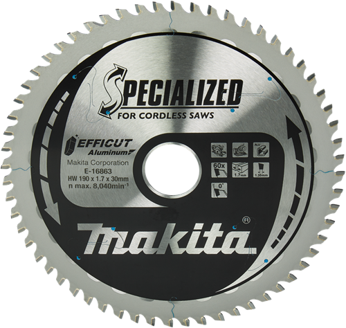 Accessoires Makita lame de scie transversale et circulaire aluminium | efficacité 190x30(20)mm 60t 0g - e-16863 e-16863