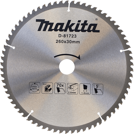 Accessoires Makita lame de scie à tronçonner aluminium | standard 260x30x2,8 70t 5g - d-81723