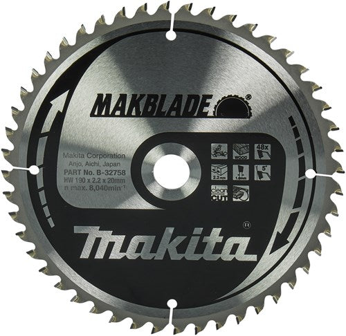 Accessoires Makita lame de scie à tronçonner | bois | 190x20x2,2 48t 5g - b-32758