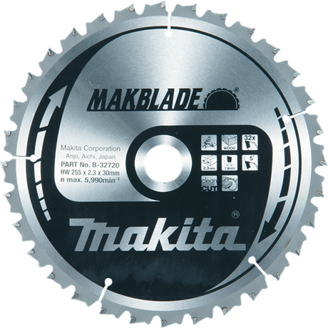 Accessoires Makita lame de scie à tronçonner bois | Makblade 255x30x2.3 32t 5g - b-32720 b-32720