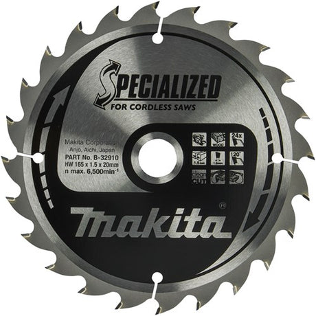 Accessoires Makita lame de scie circulaire bois 165x20x1,5 24t 20g - b-32910