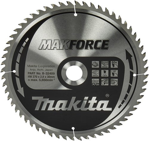 Makita accessoires lame de scie circulaire bois 270x30x2,8 60t 15g - b-32409