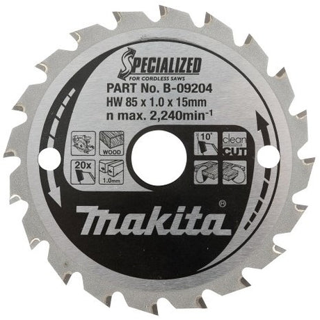 Accessoires Makita lame de scie circulaire bois 85x15x1,0 20t 10g - b-16885