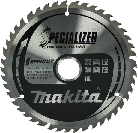 Accessoires Makita lame de scie circulaire bois | efficace 190x30x1.45 45t 23g - b-68638 - b-68638