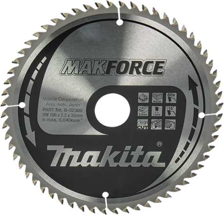 Lame de scie circulaire Makita pour le bois | forcer | ø 190mm trou d'axe 30mm 60t - b-32390