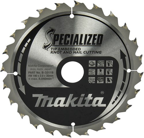 Accessoires Makita lame de scie circulaire | bois | pointe 190x30x2.0 24t 23g - b-33118