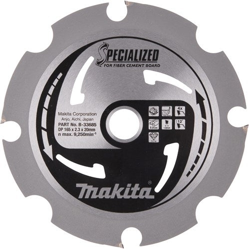 Accessoires Makita lame de scie circulaire | panneau en fibrociment | pcd 165x20x2.3 4t 12g - b-33685