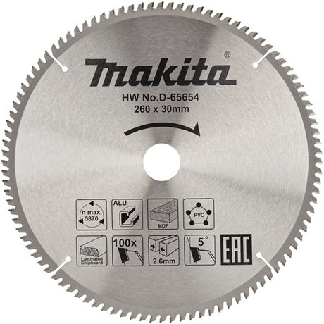 Accessoires Makita d-65654 lame de scie transversale | matériaux divers | 260x30x2,6 | 100 tonnes | 5g-d-65654