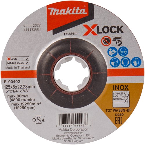 Accessoires Makita e-00402 | disque de meulage | x-verrouillage | 125x6,0x22,23 mm en acier inoxydable - e-00402
