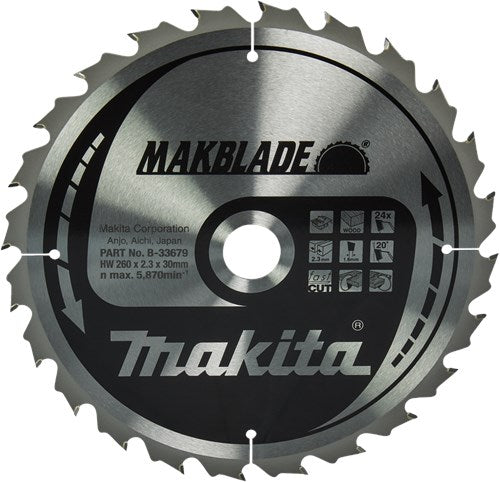 Accessoires Makita lame de scie circulaire makita pour bois | makblade | ø 260mm trou d'axe 30mm 24t - b-33679