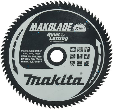 Makita accessoires table scie lame bois - makblade-plus 260x30x2.8 80t 15g - b-32655
