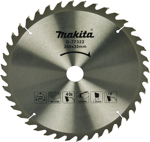 Accessoires Makita Lame de scie à tronçonner Makita bois 260x30x1,8 40t 18g, ls1110f - d-77322