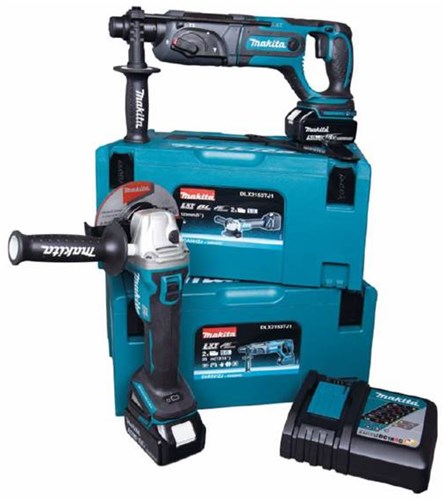 Makita dlx2153tj1 ensemble combiné - meuleuse d'angle sans fil dga504 + perceuse à percussion sans fil MR241