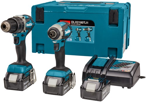 Makita dlx2180tj1 - perceuse à percussion sans fil dhp484 + visseuse à percussion sans fil dtd153 18v 5,0ah li-ion + 3ème batterie