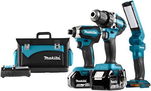 Makita DLX3090T Ensemble combiné perceuse sans fil 18 V 5,0 Ah DDF484 et visseuse à percussion DTD153 + lampe DML801