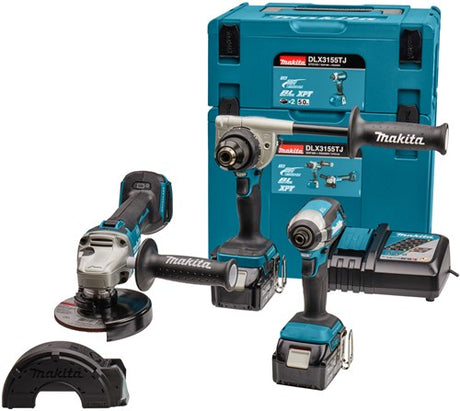 Makita dlx3155tj | ensemble de combinaisons | 18v | perçage, vissage (à percussion) et meulage | ensemble | 5,0ah | dans mbox-dlx3155tj