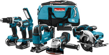 Makita dlx6082t combo set 18v li-ion avec 3x batteries 5,0ah - pour perceuses (à percussion), vis (à percussion), sciage et meulage - dlx6082t