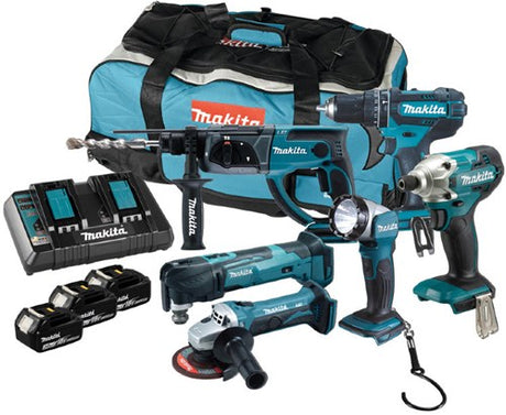 Makita dlx6100px1 ensemble combiné 18v - dhp452 - hebr202 - dtm51 - dtd156 - dga452 | 3x batterie de 3,0 Ah