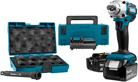 Makita dtw190jx1 Clé à chocs 18v 190 nm | Batterie 3,0 Ah (2 pièces), chargeur, mbox - avec jeu d'accessoires de 10 pièces