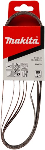 Makita accessoires makita p-43343 bande abrasive rouge - lime électrique à bande abrasive - ponceuse à bande de ponçage - k80 - 13 x 533mm (5pcs)