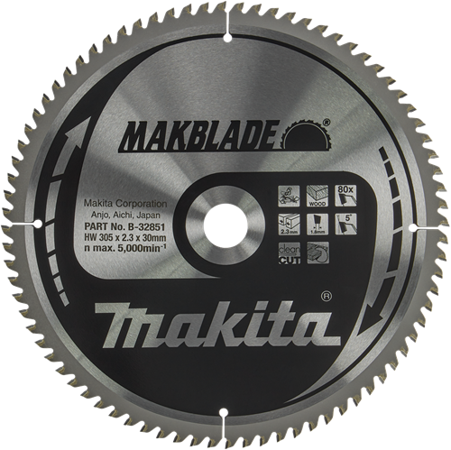 Makita lame de scie bois 305x30x2,3 80t 5g - b-32851
