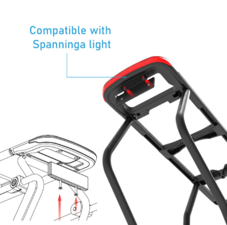 Porte-bagages arrière Massload en aluminium mik, noir mat avec lampe Spanta