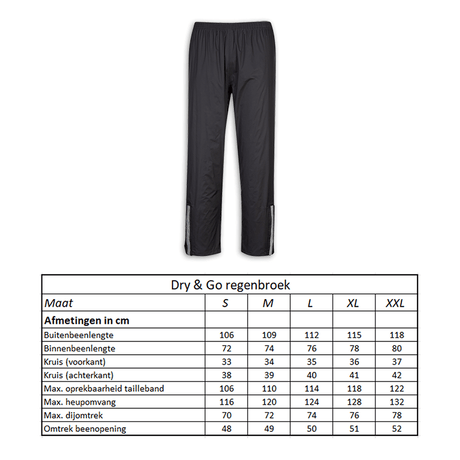 Pantalon de pluie sèche go taille xl