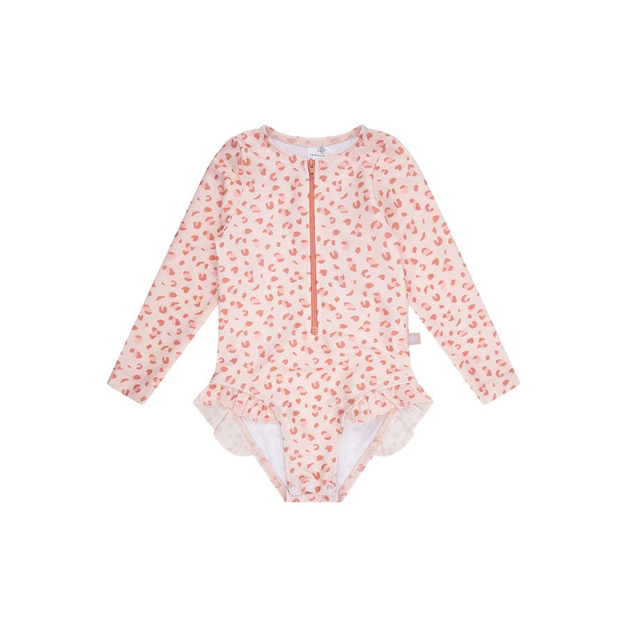 Léopard | maillot de bain anti-UV fille vieux rose à manches longues