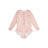 Léopard | maillot de bain anti-UV fille vieux rose à manches longues