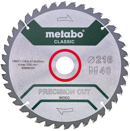 Metabo lame de scie circulaire coupe de précision hw ct ø 216 mm, 40 wz 5° - 628060000