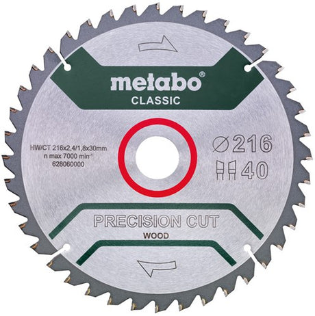 Metabo lame de scie circulaire coupe de précision hw ct ø 216 mm, 40 wz 5° - 628060000