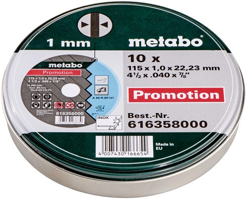 Disques à tronçonner Metabo en boîte (10 pcs.) ø 115x1,0x22,23 - 616358000