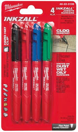 Milwaukee accessoires inkzall surligneur de couleur à pointe fine ensemble de 4 pièces : noir, rouge, bleu et vert - 48223106