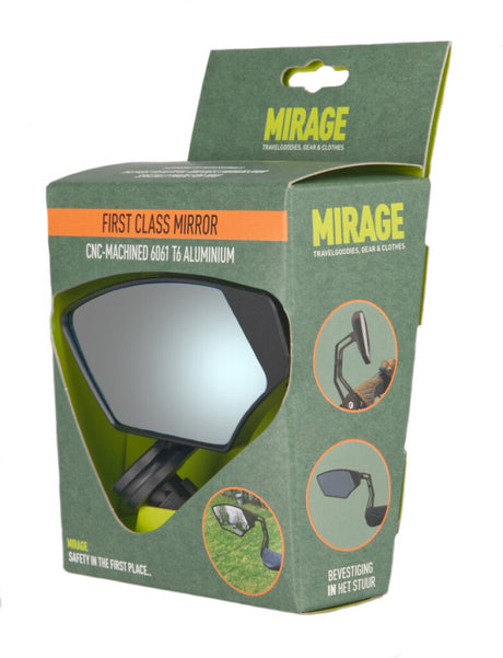 Rétroviseur Mirage gauche verre gradable de première classe - montage en bout de barre - noir