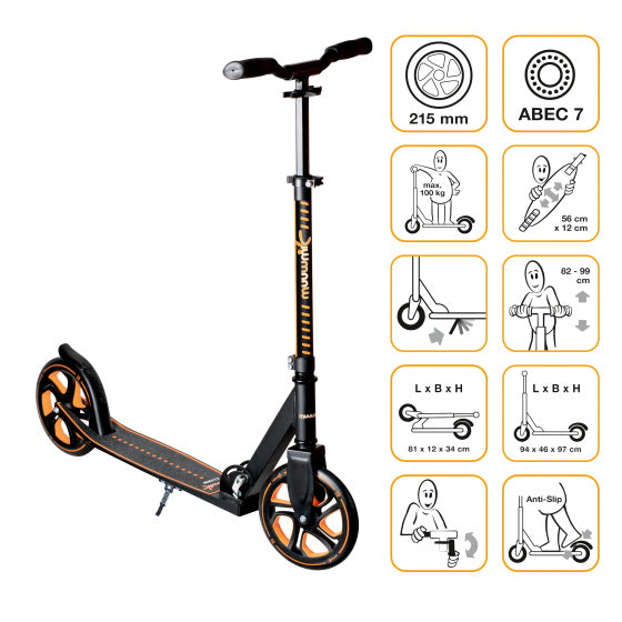 Muuwmi Trottinette Enfant 2 Roues Pliable Frein à Pied Noir Orange