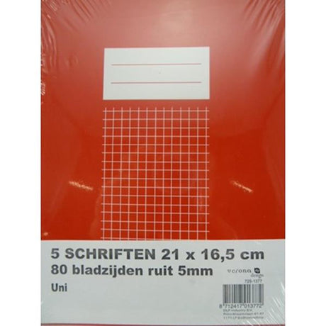 Vérone pack de 5 cahiers 21x16,5 cm diamant 5mm uni couleurs : rouge, bleu, noir