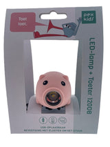 Pexkids klaxon de vélo cochon avec lampe LED USB rose