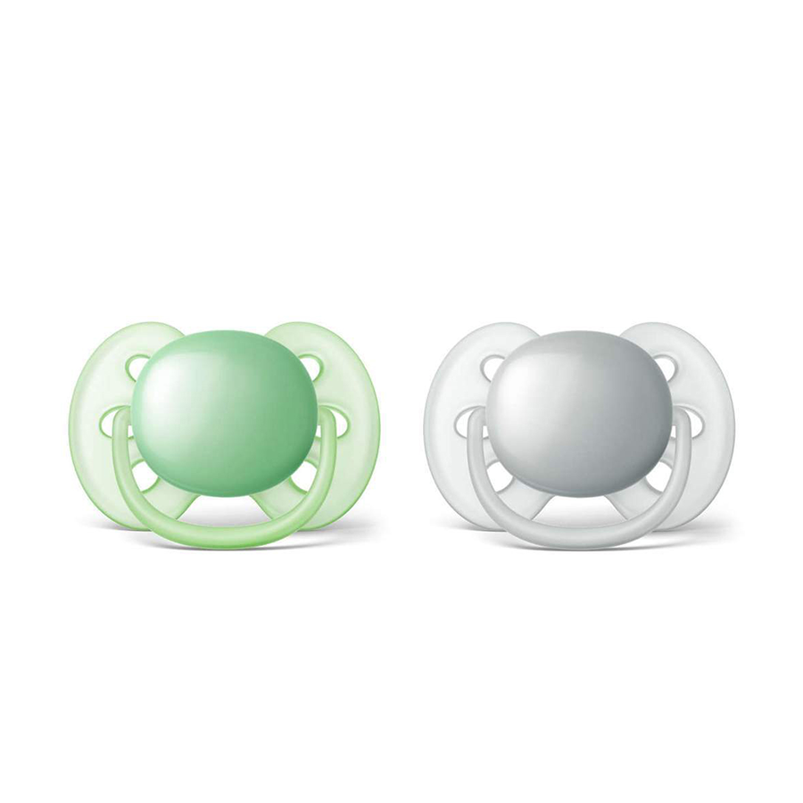 Philips fopspeen avent ultra soft grijs groen 2 stuks