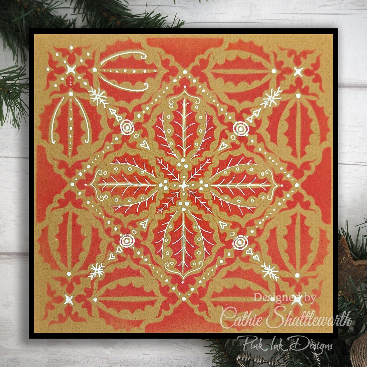 Pink ink designs • stencil holly medallion