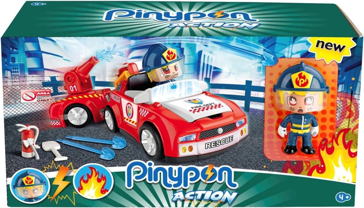 Famosa pinypon - camion de pompiers avec remorque et pompier