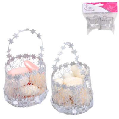 Mini paniers d'emballage cadeau gris argenté 10 cm 2 pièces | 24 pièces