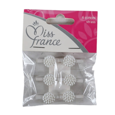 Décoration Miss France fleur sur pince blanc 2,5 cm lot de 6 | 24 pièces