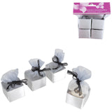 Emballage cadeau ballotin couleur argent satiné lot de 4 | 24 pièces