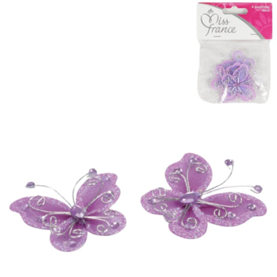 Papillon déco violet 4 cm lot de 4 | 24 pièces