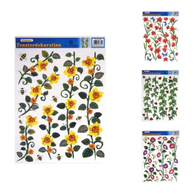 Autocollant de fenêtre fleurs 42 cm 4 assortis | 50 pièces